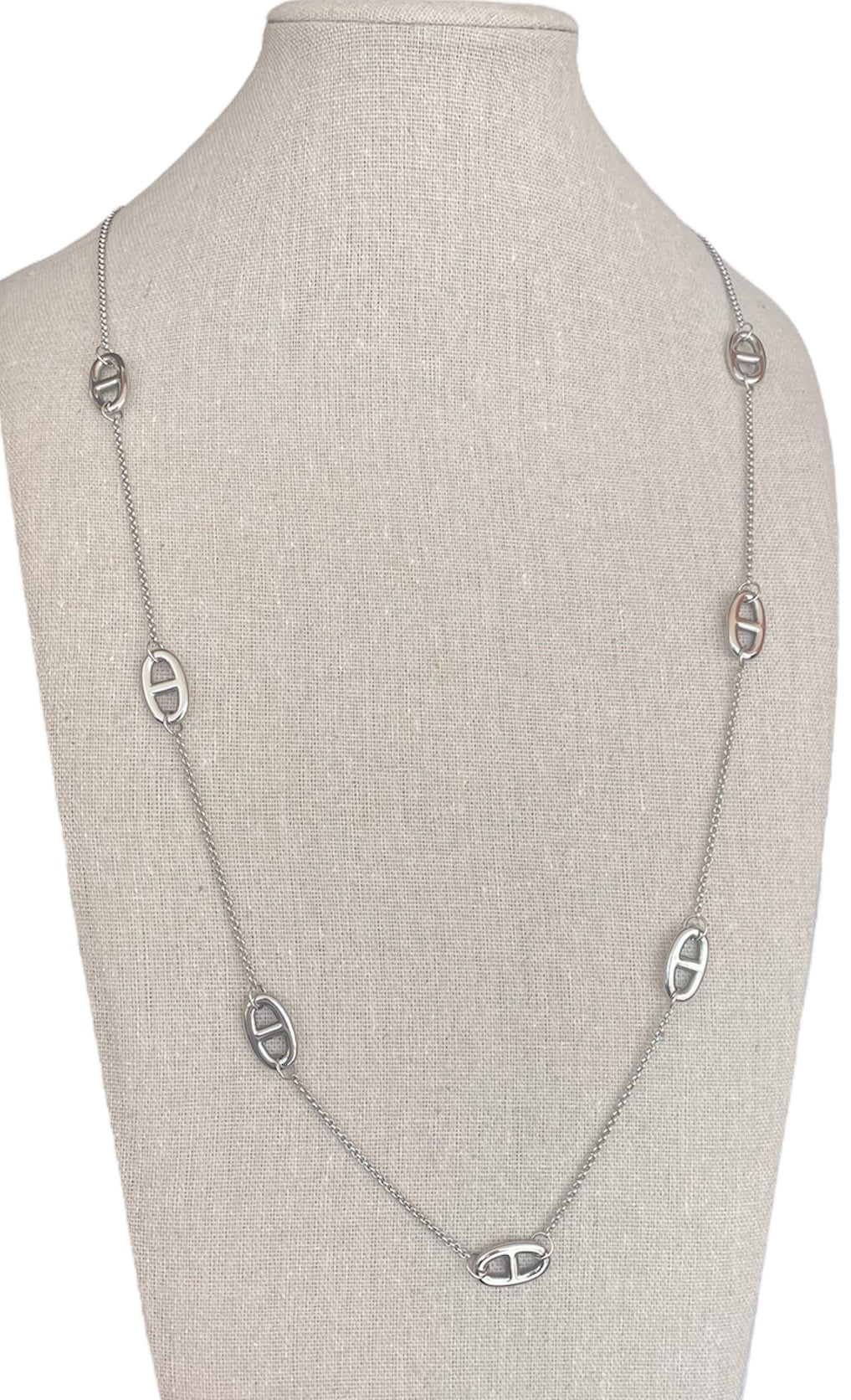 Sautoir argenté mailles marine🎀✨