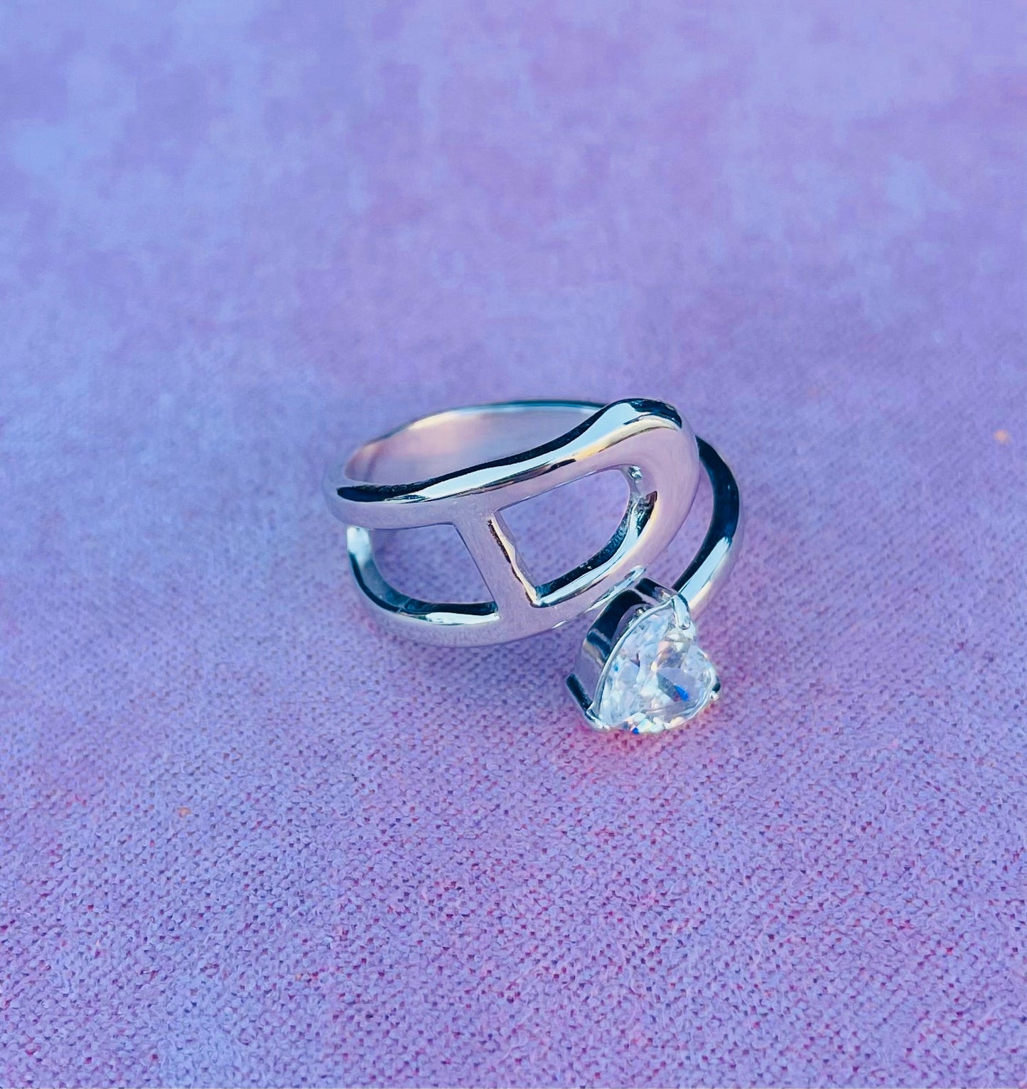 Bague argentée maille marine cœur