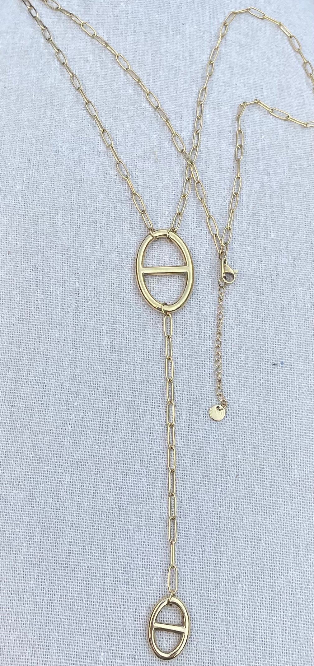 Sautoir y doré maille marine 🎀✨