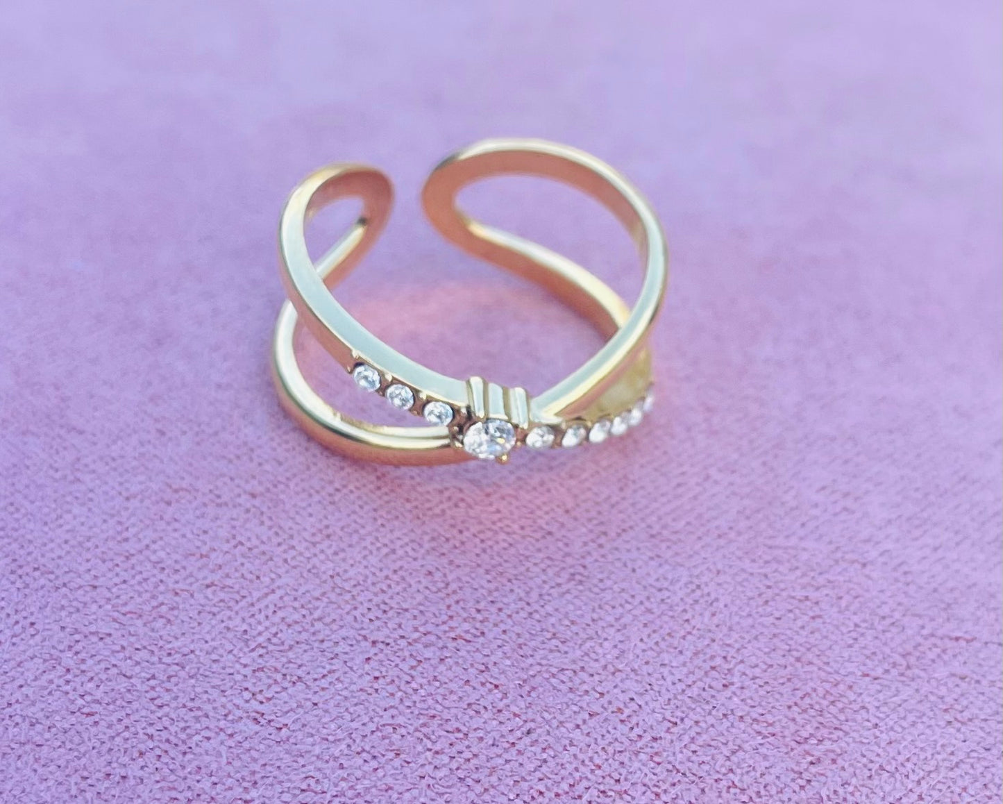 Bague dorée tendance strass