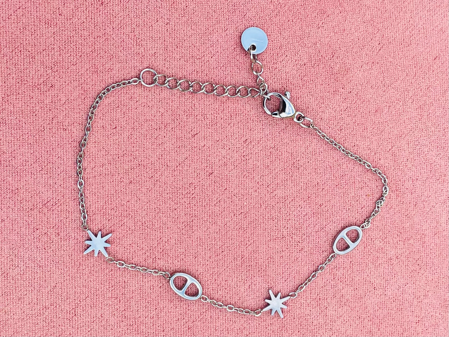 Bracelet argenté mailles marine étoiles