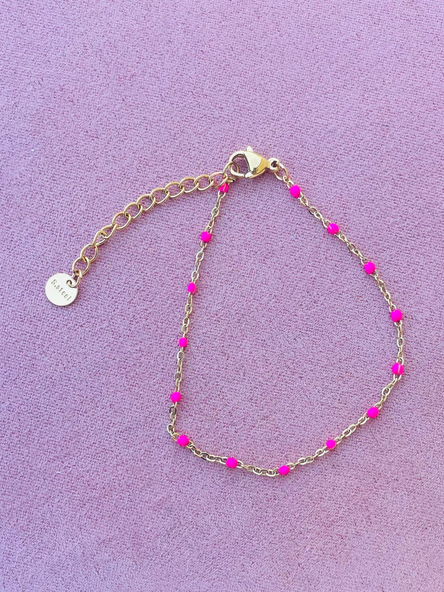 Bracelet doré émail rose