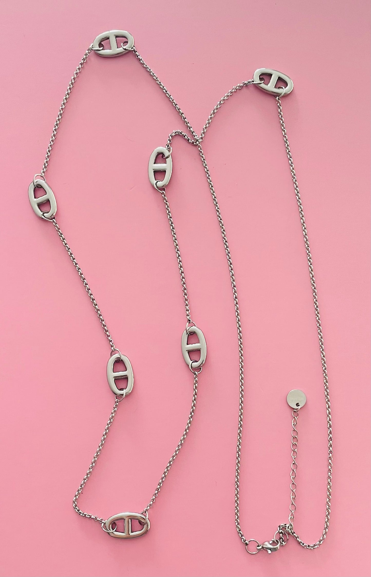 🎀Sautoir argenté mailles marine🎀✨