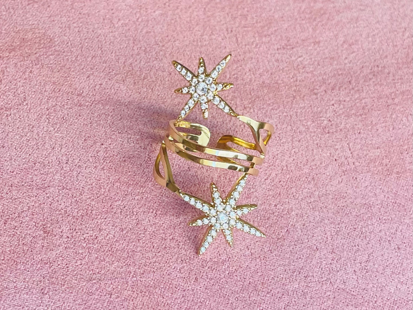 Bague dorée étoiles strass