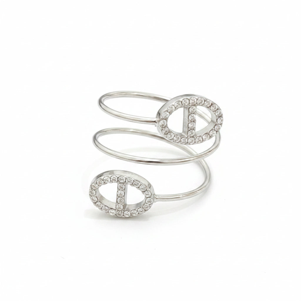 Bague argentée mailles marine