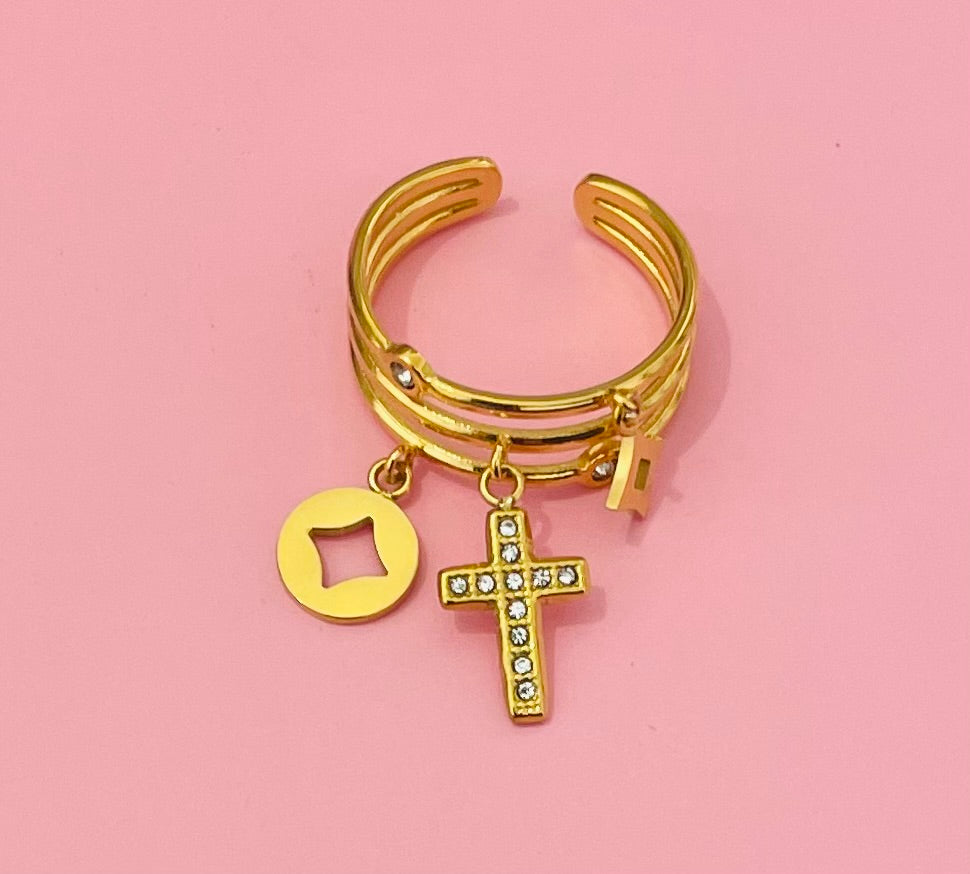 Bague dorée croix🌸