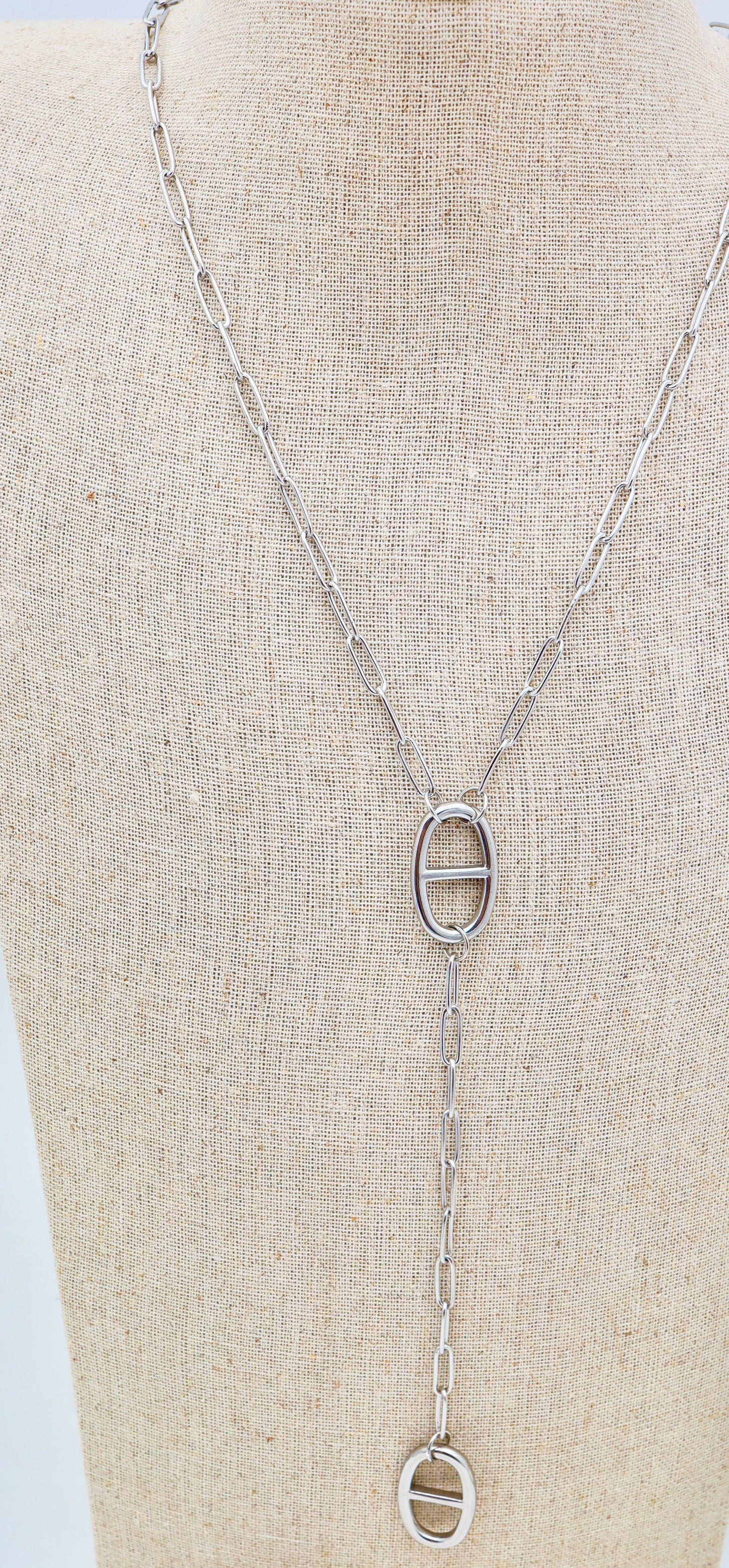 sautoir y argenté mailles marine ✨🎀