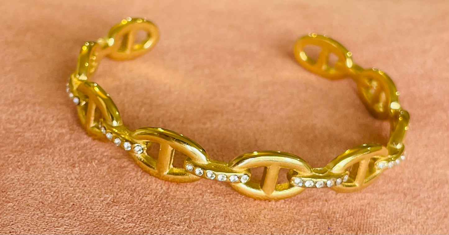 Jonc doré mailles marine strass