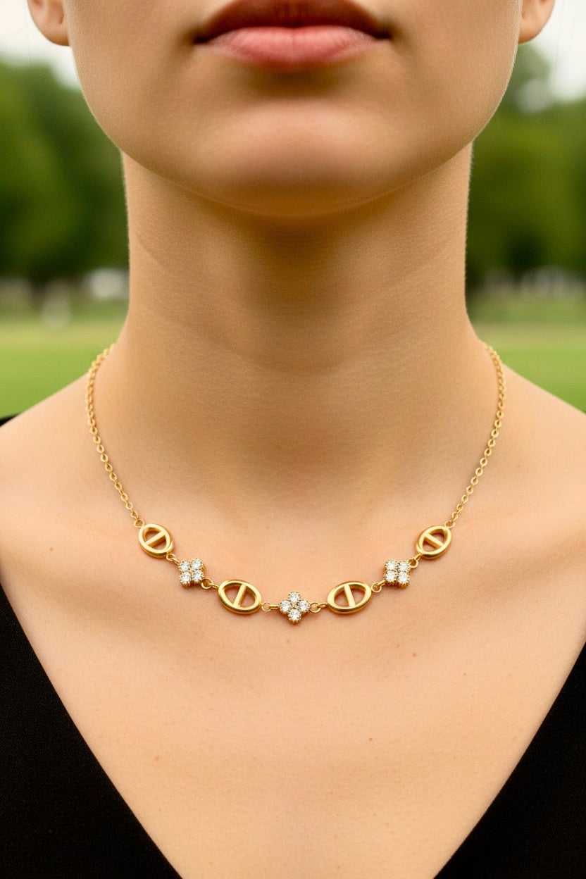 ⭐Collier doré mailles marine fleurs 💕
