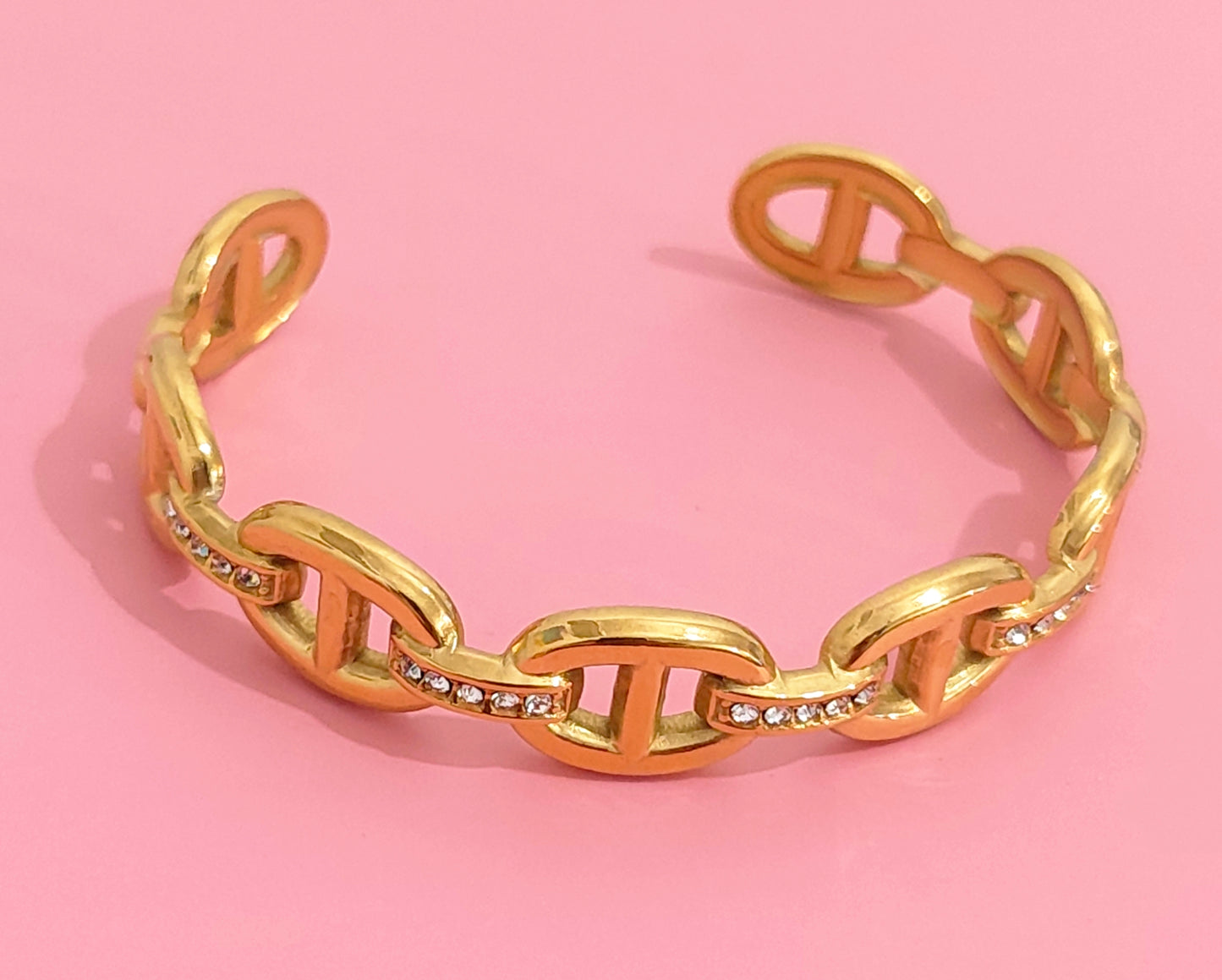 Jonc doré mailles marine strass
