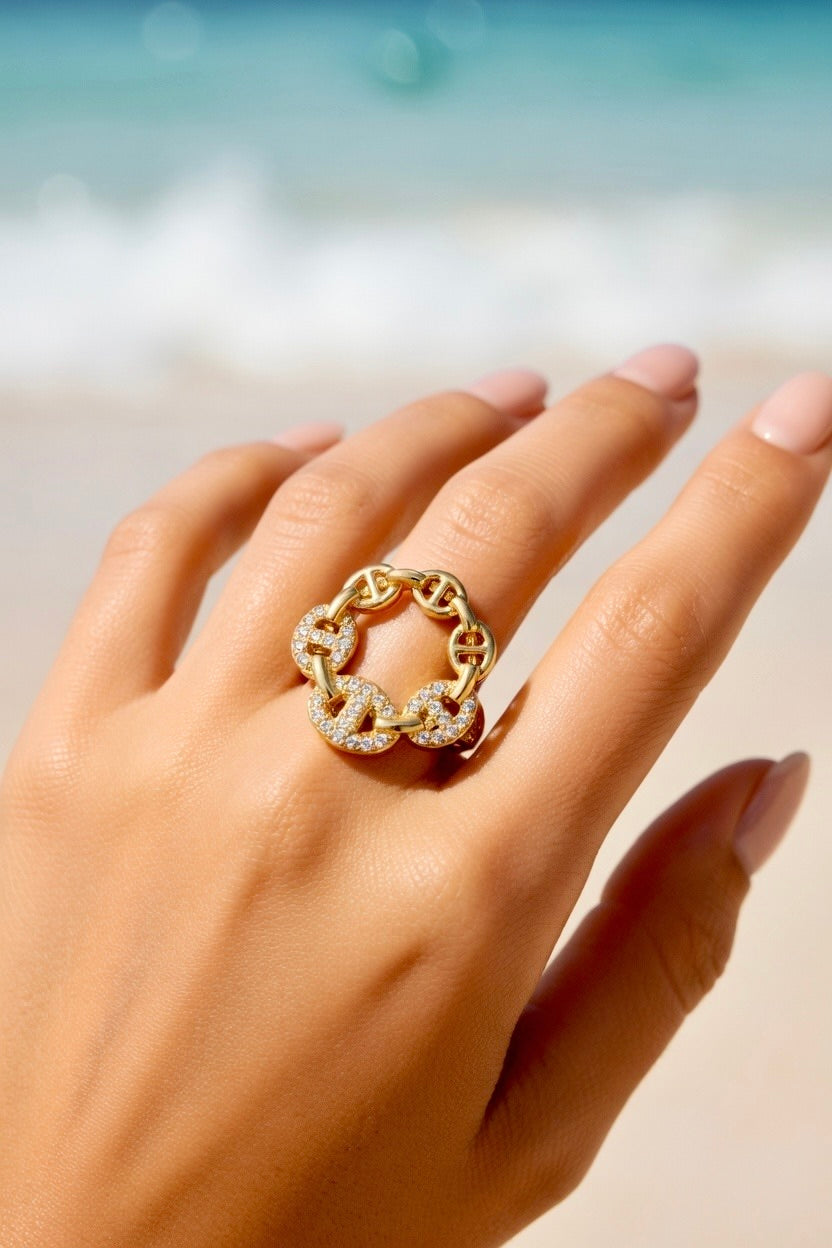 Bague dorée mailles marine