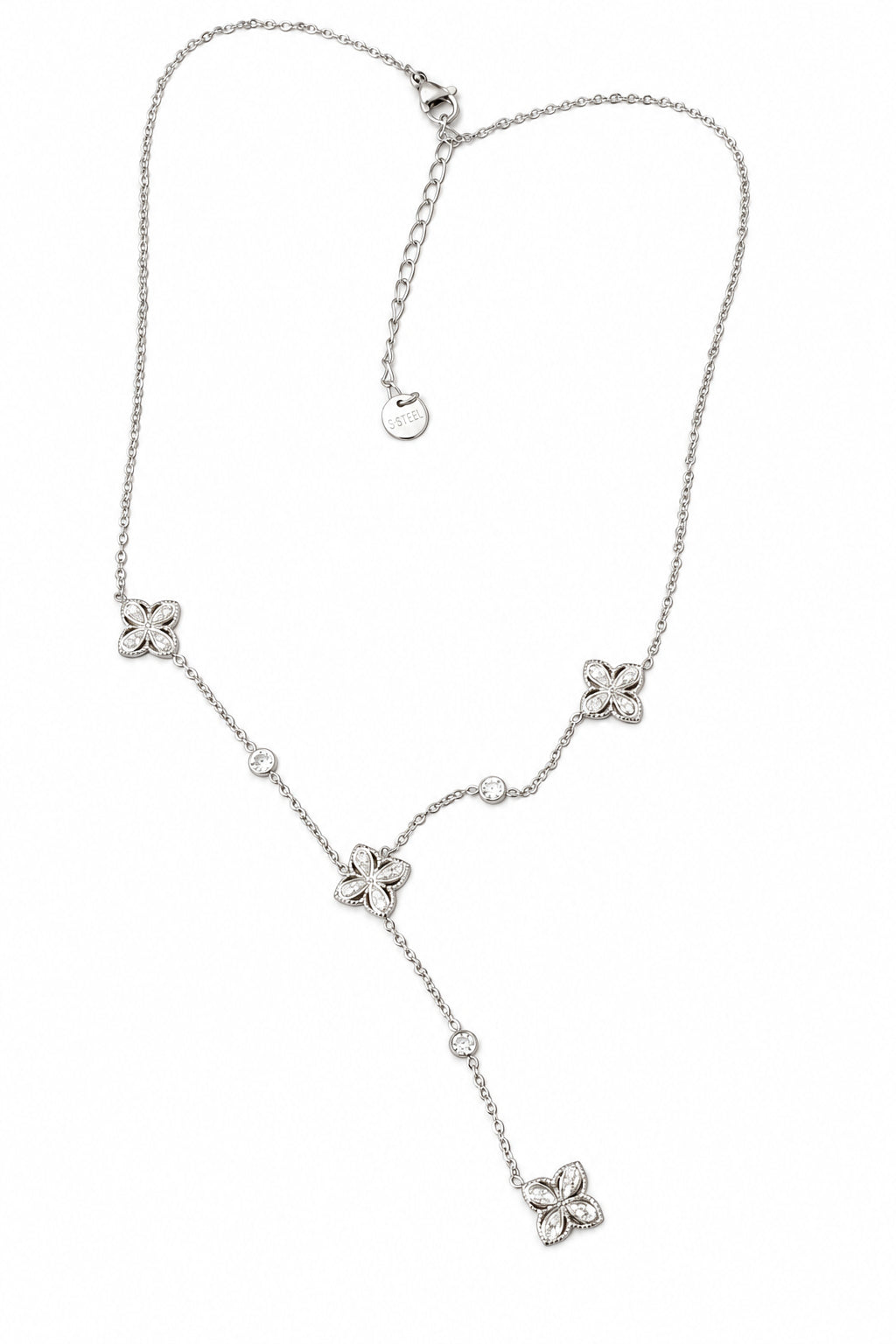 Collier y argenté fleurs
