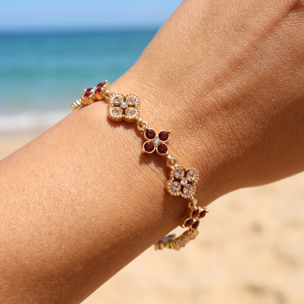 Bracelet doré marron fleurs