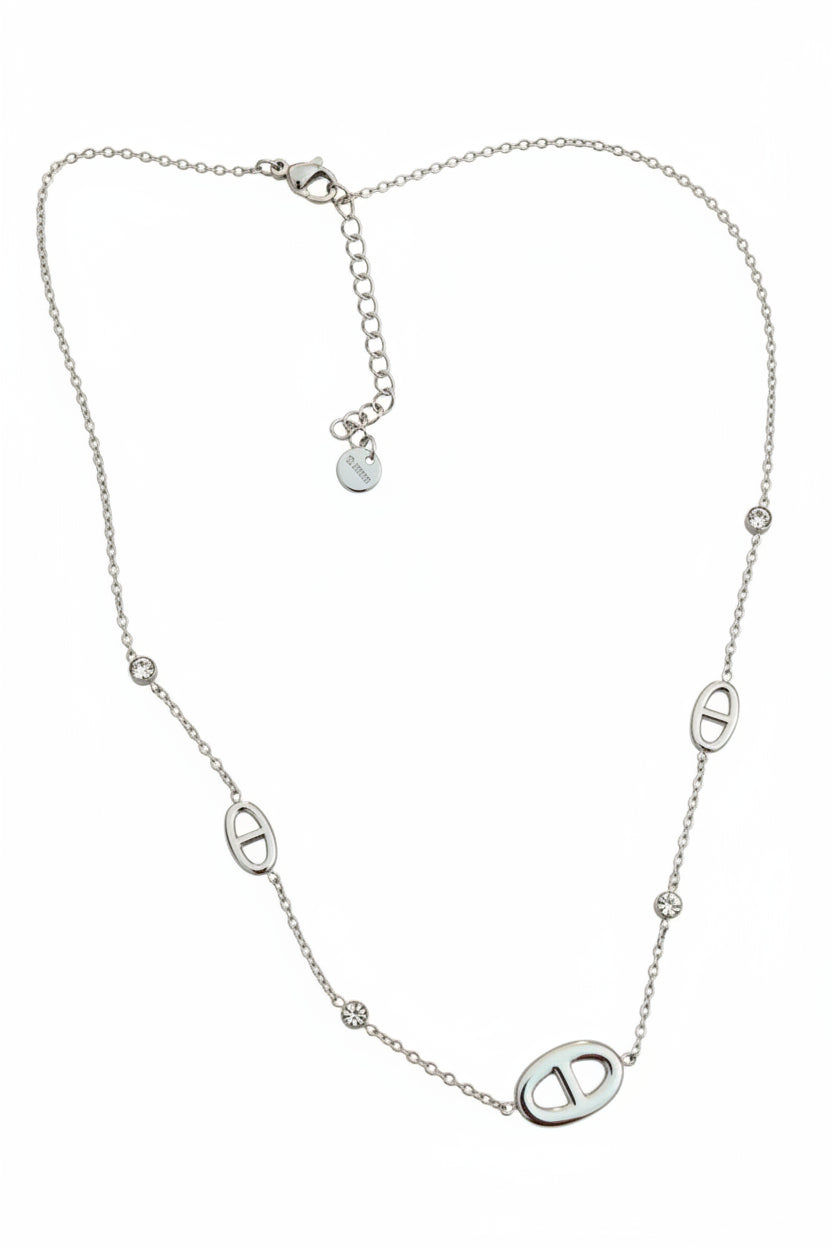 Collier argenté mailles marine
