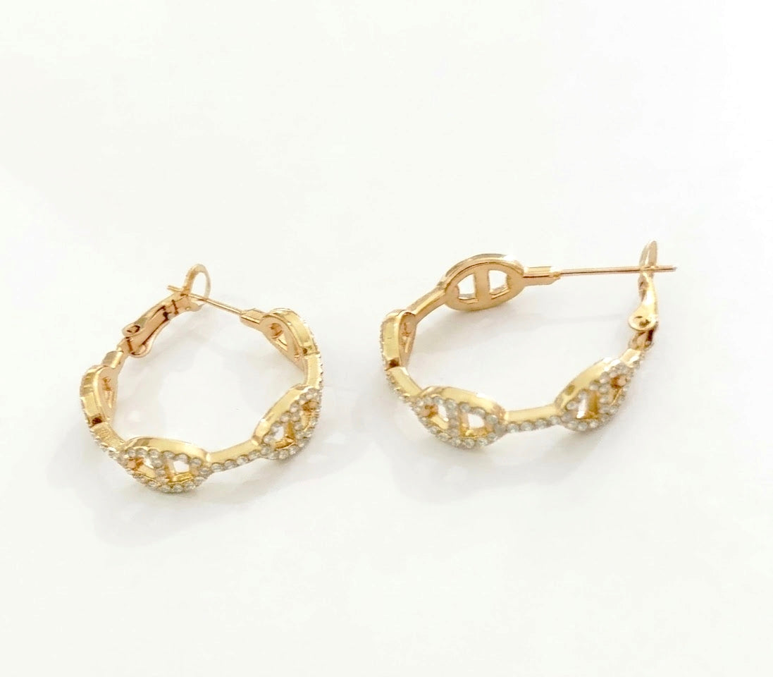 Boucles d'oreilles dorées mailles marine
