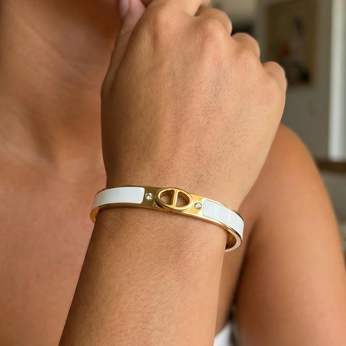 Jonc doré maille marine blanc