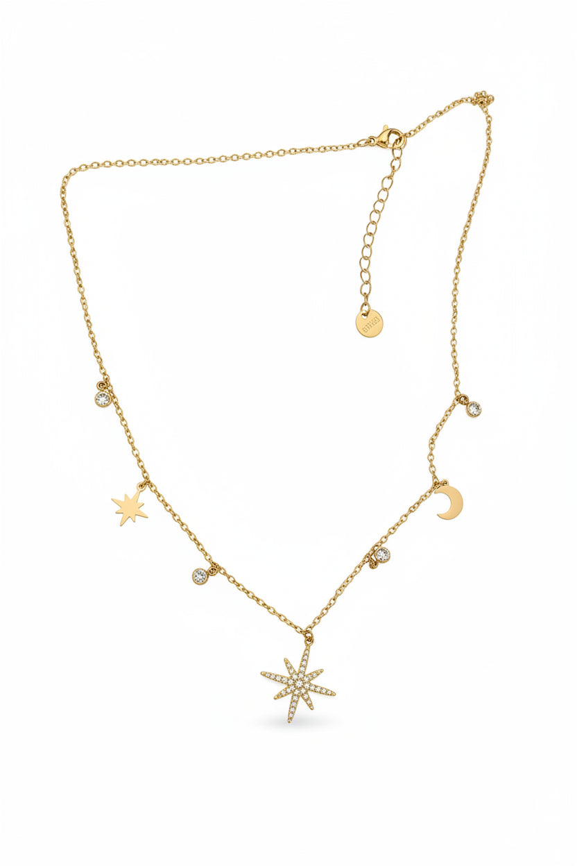 Collier doré étoiles lune