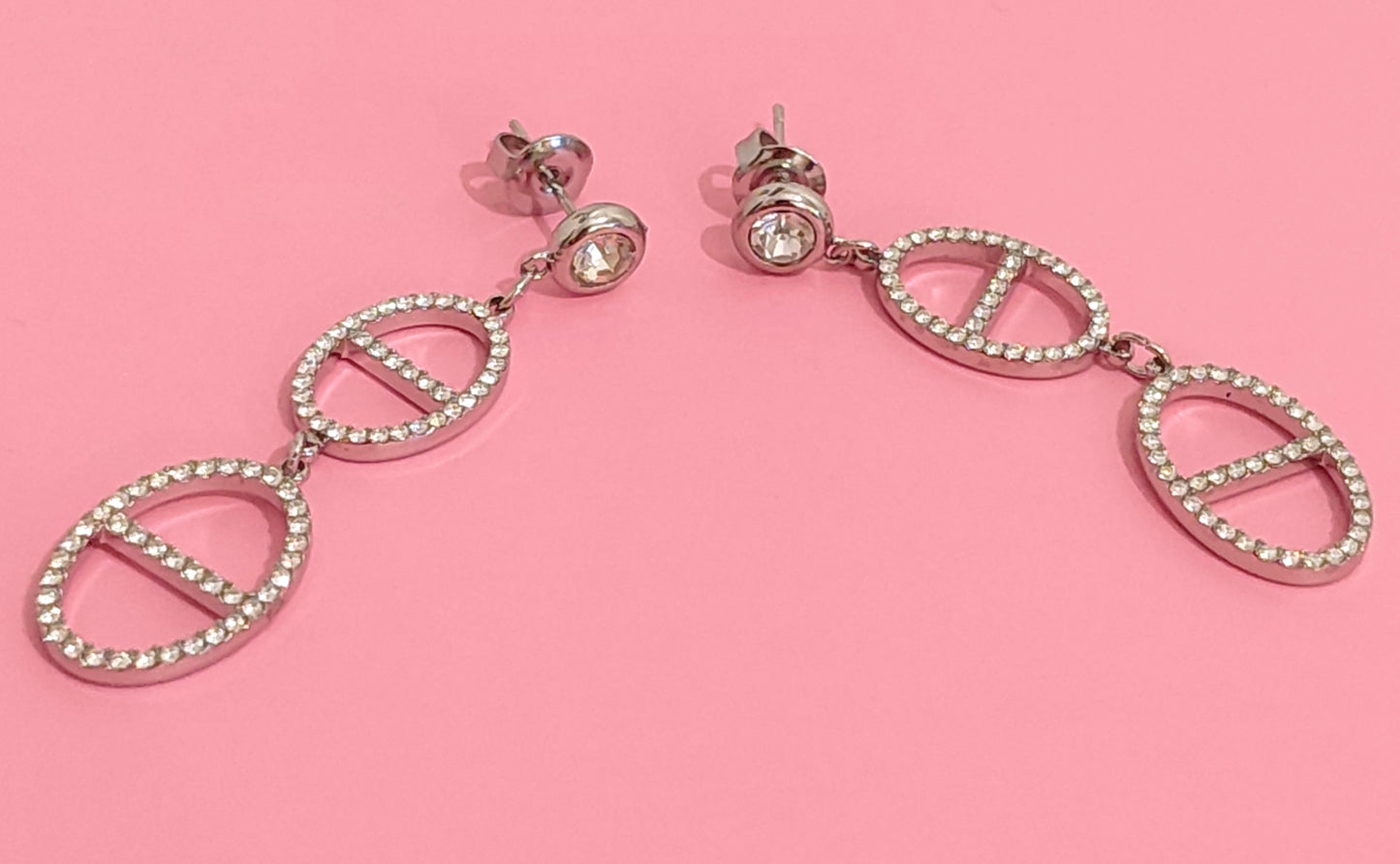 Boucles d'oreilles argentées mailles marine