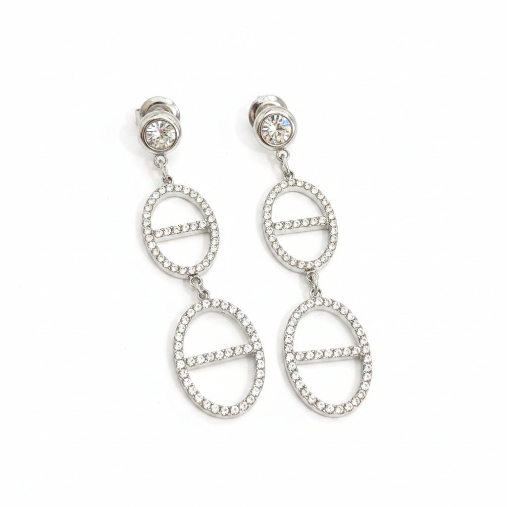 Boucles d'oreilles argentées mailles marine