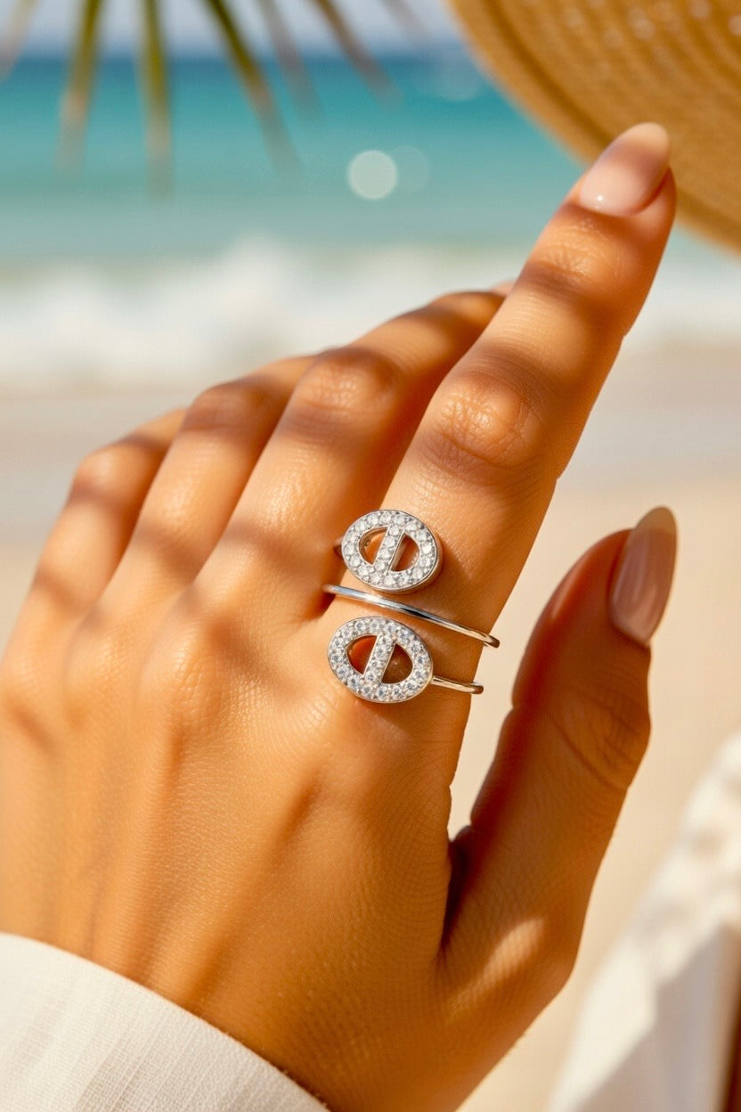 Bague argentée mailles marine