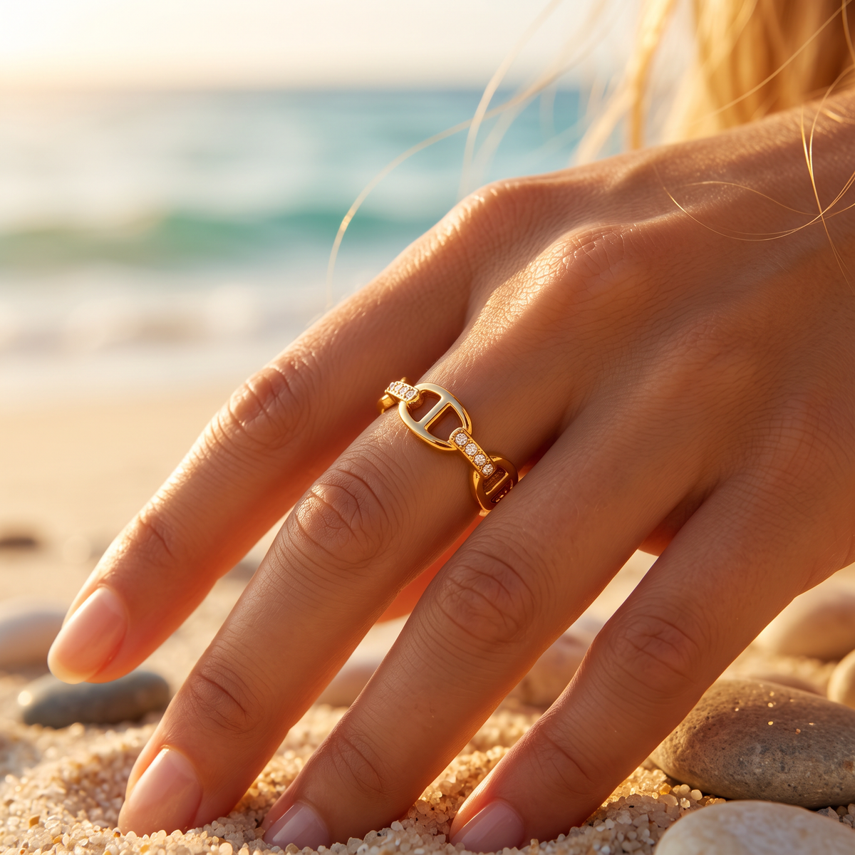 Bague dorée mailles marine