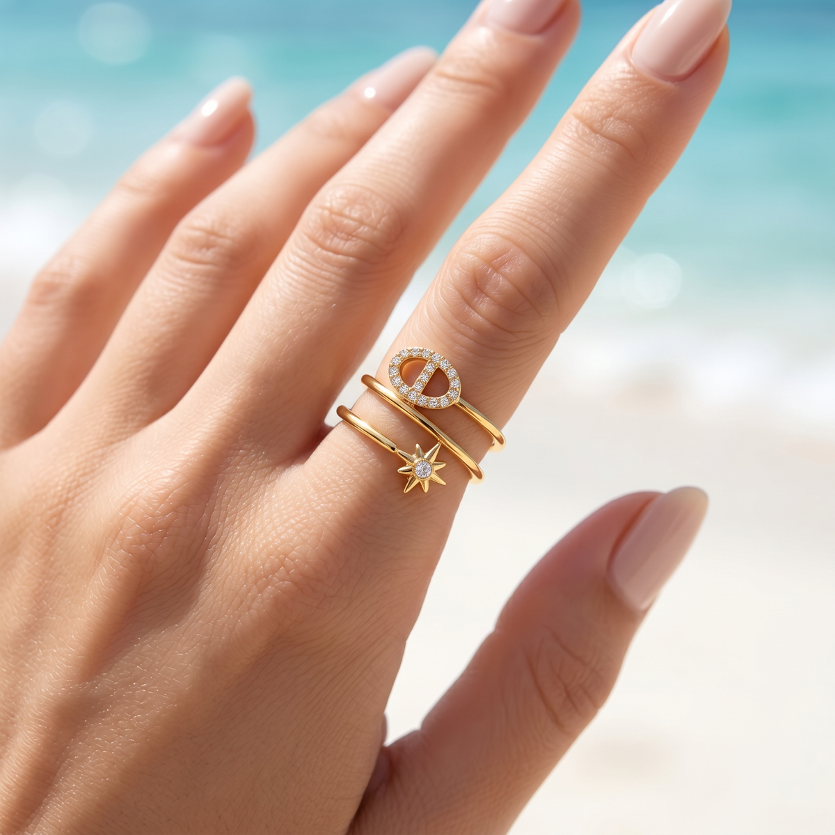 Bague dorée maille marine
