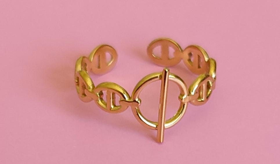 Bague dorée toggle mailles marine