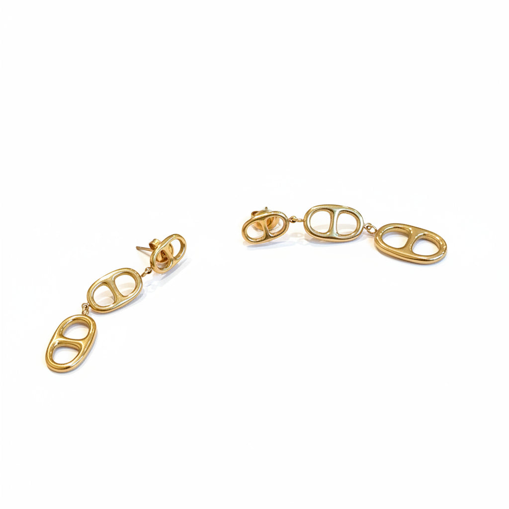 Boucles d'oreilles dorées mailles marine
