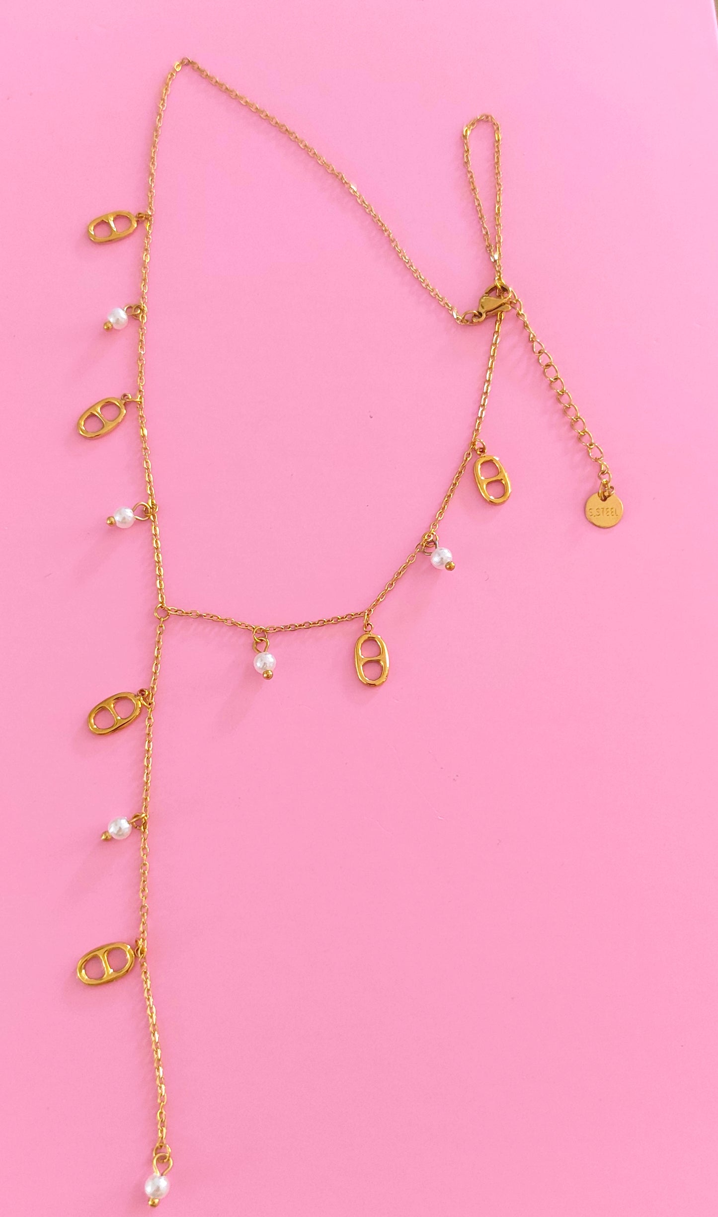 Collier mailles marine perles