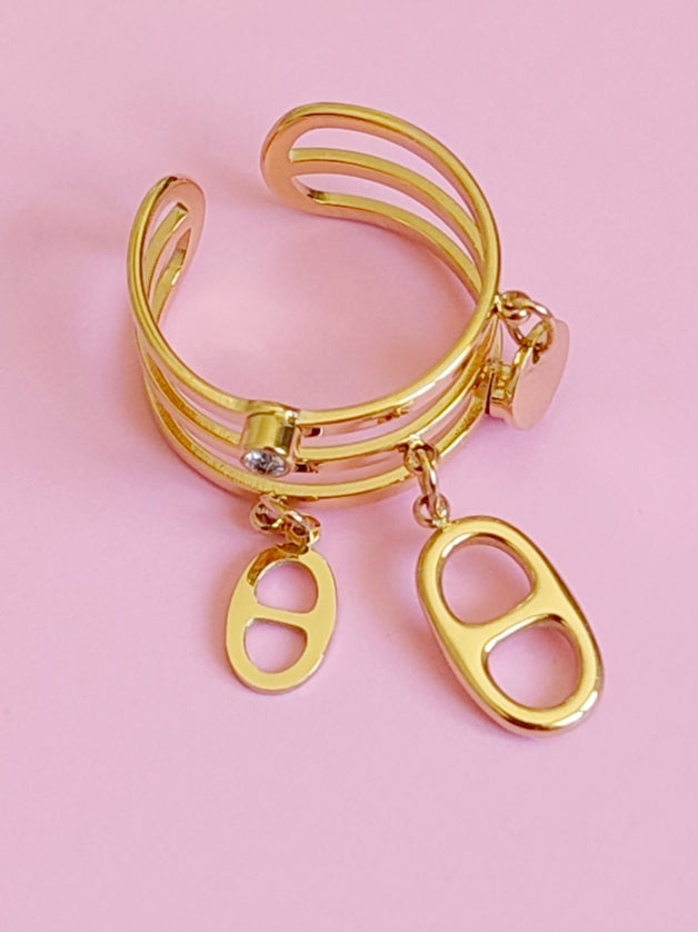 Bague dorée mailles marine