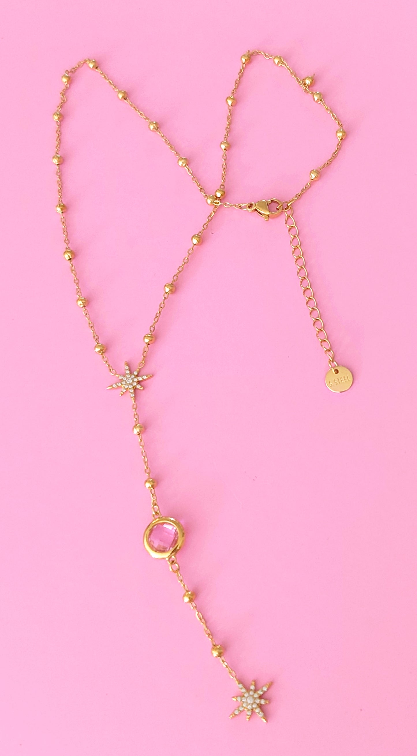 Collier doré et rose étoiles