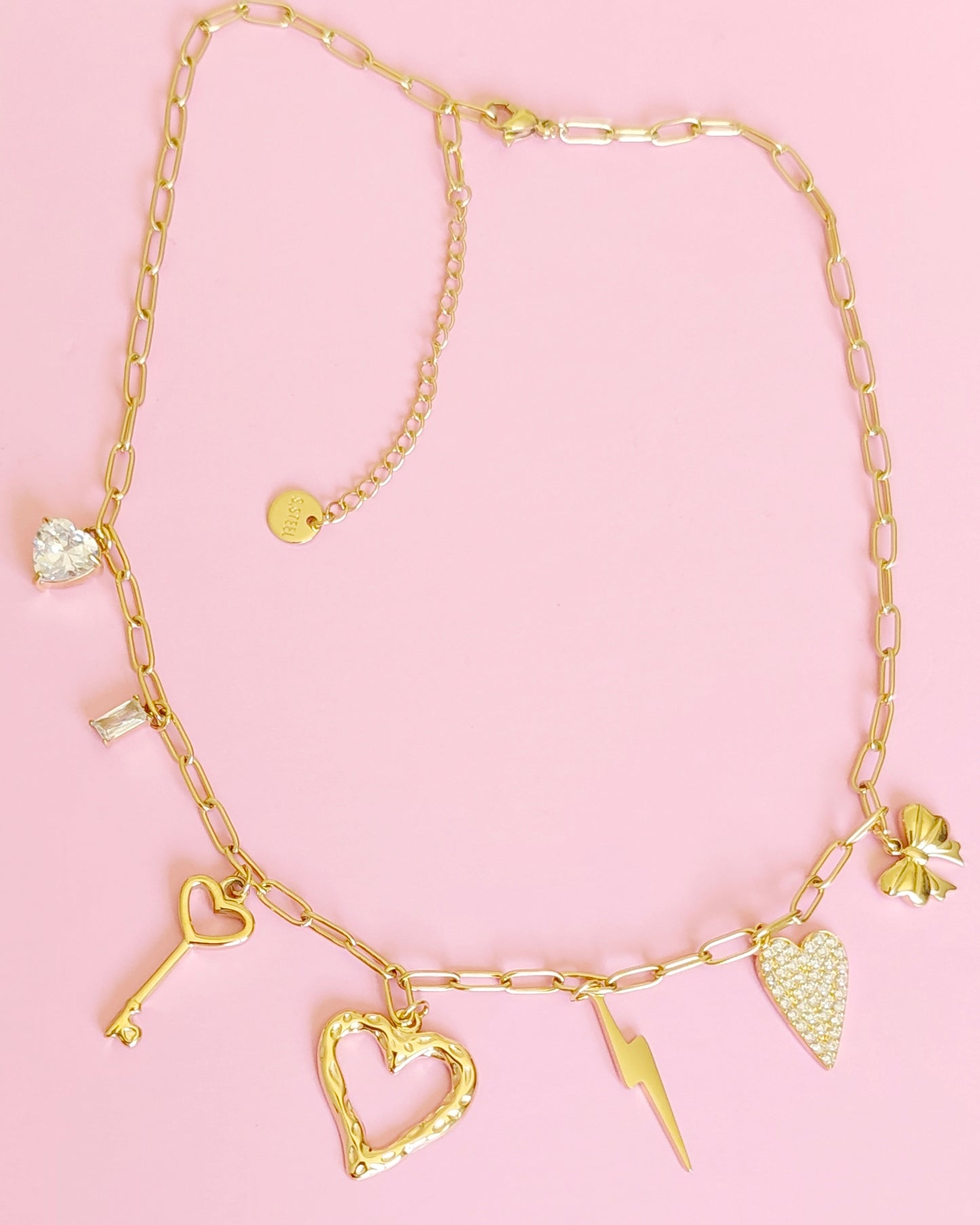 Collier doré éclair coeurs