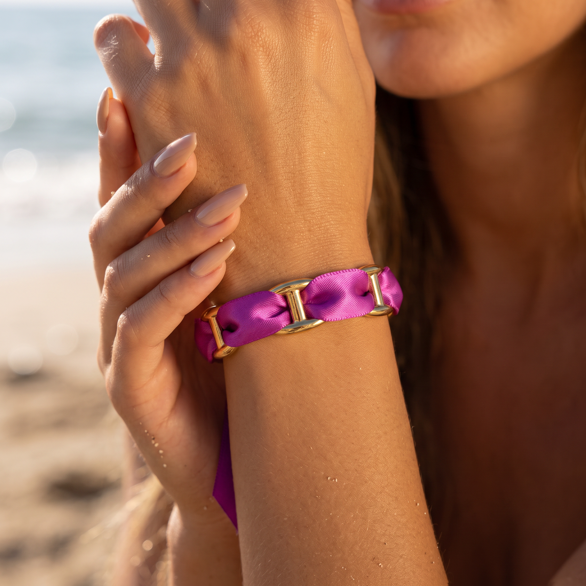 Bracelet Jonc doré mailles marine