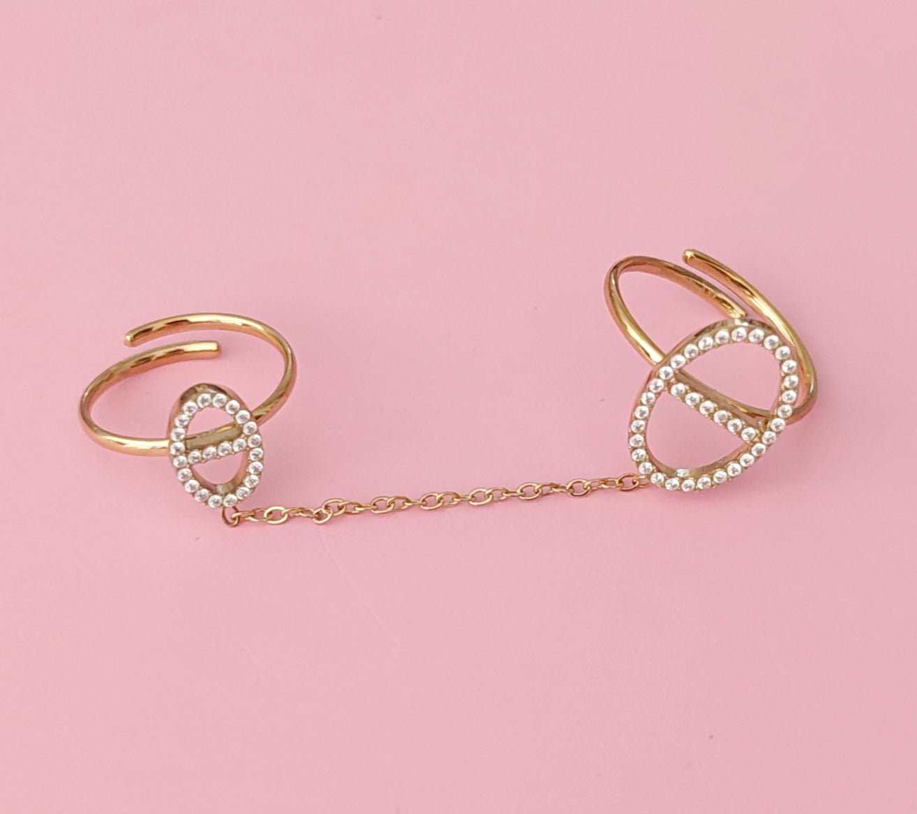 Bague double dorée mailles marine