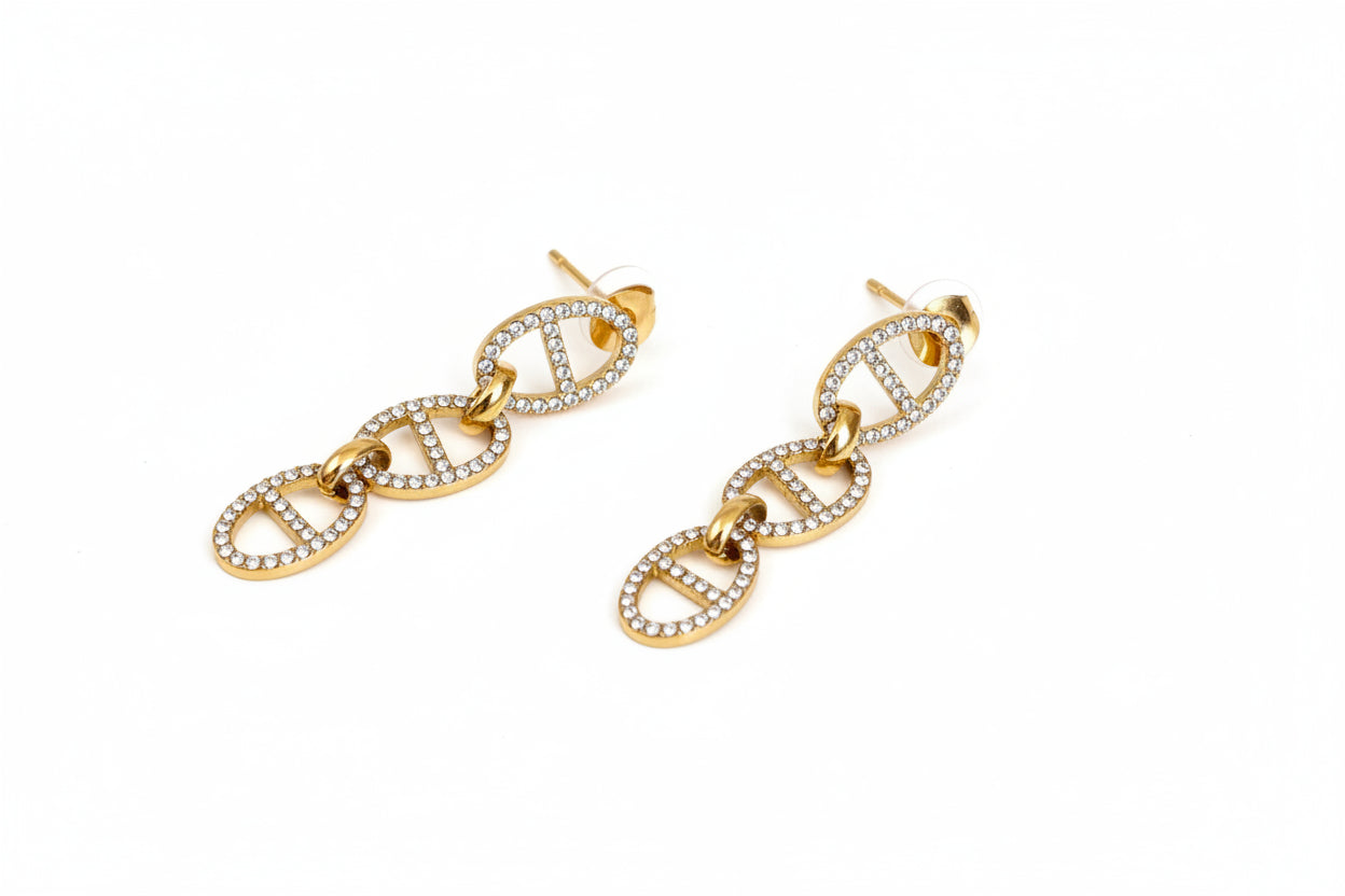 Boucles d'oreilles dorées mailles marine