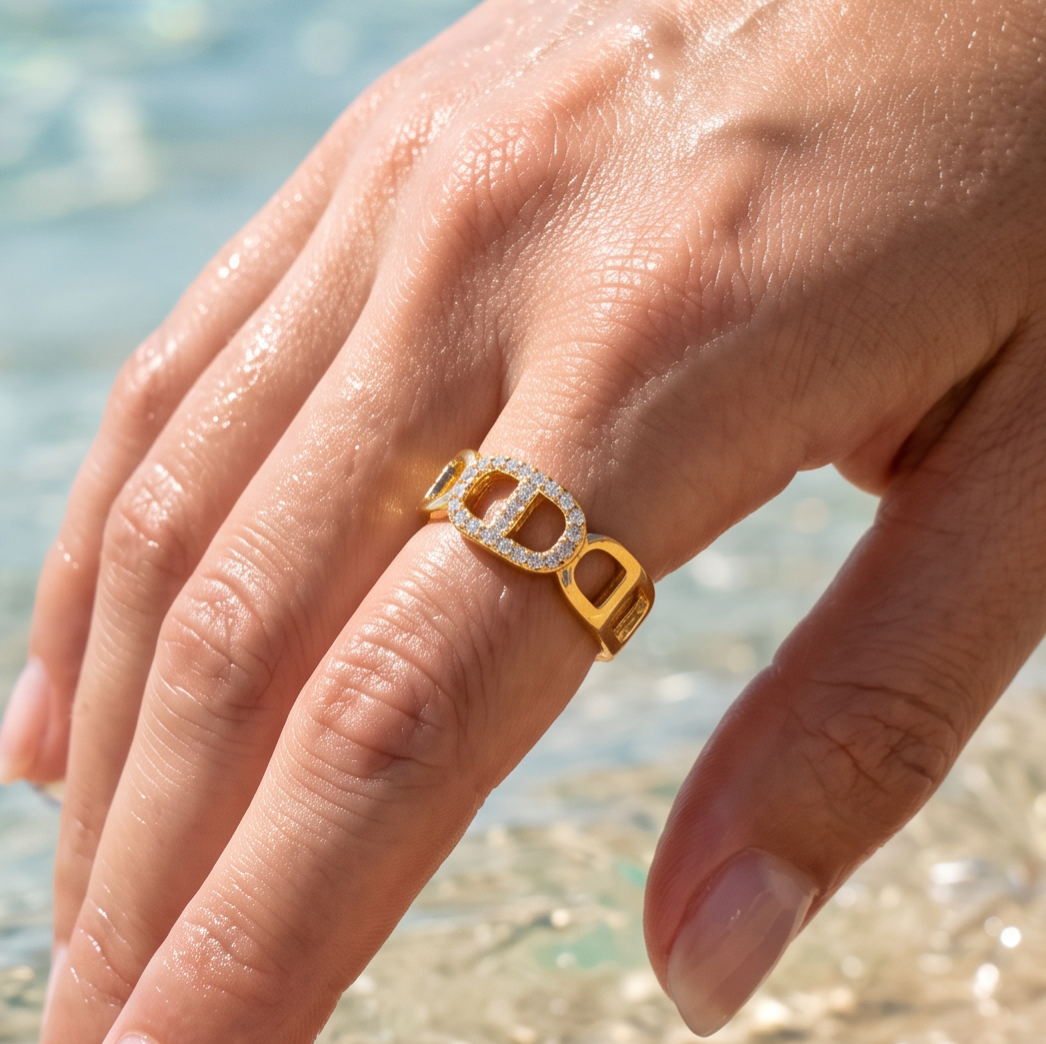 Bague dorée mailles marine