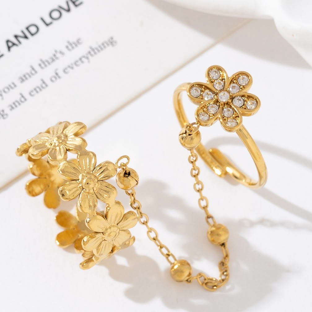 Bague dorée fleurs