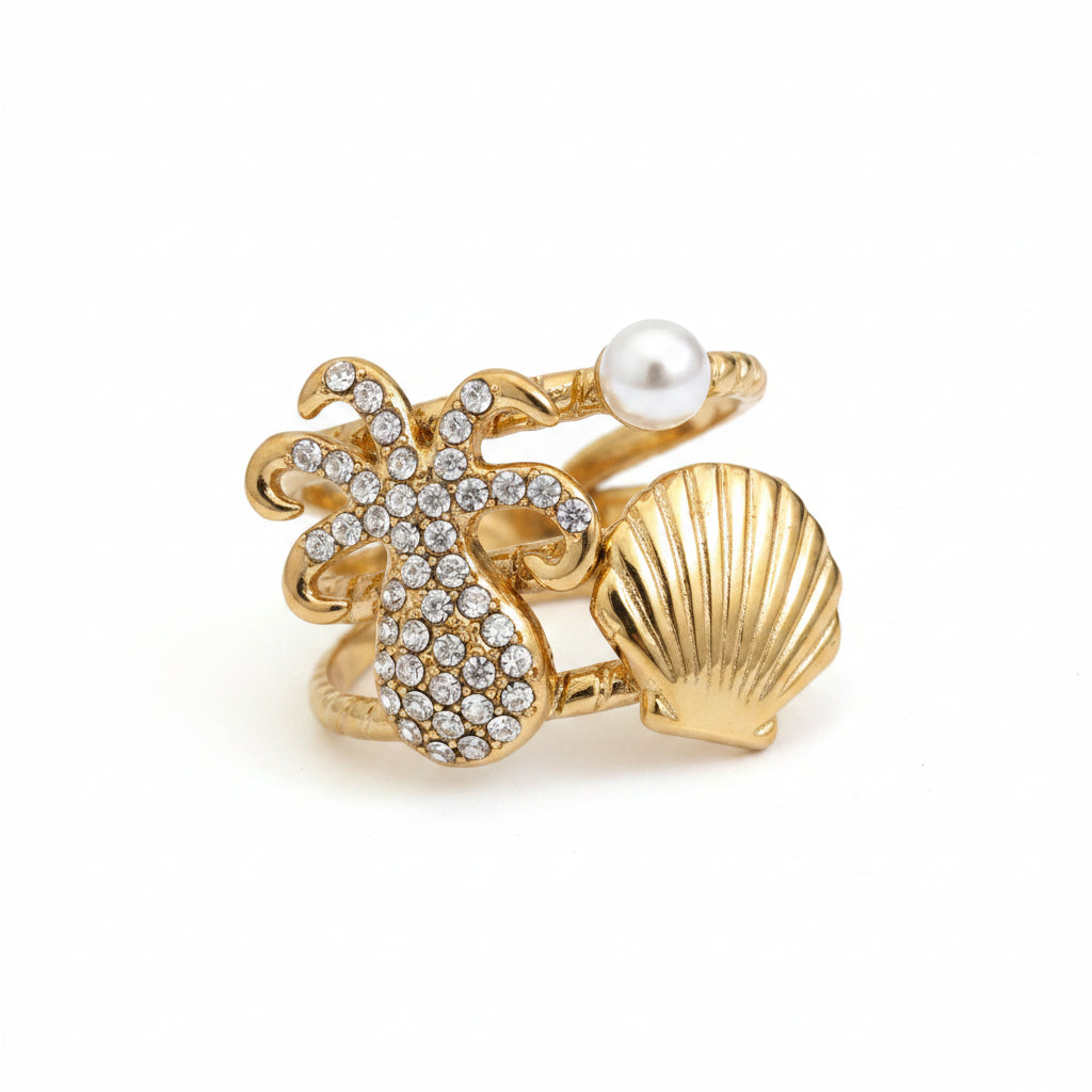 Bague dorée coquillage
