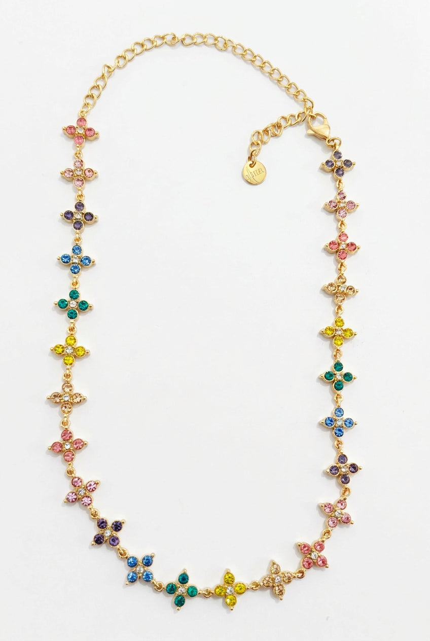 Collier doré multicolore fleurs