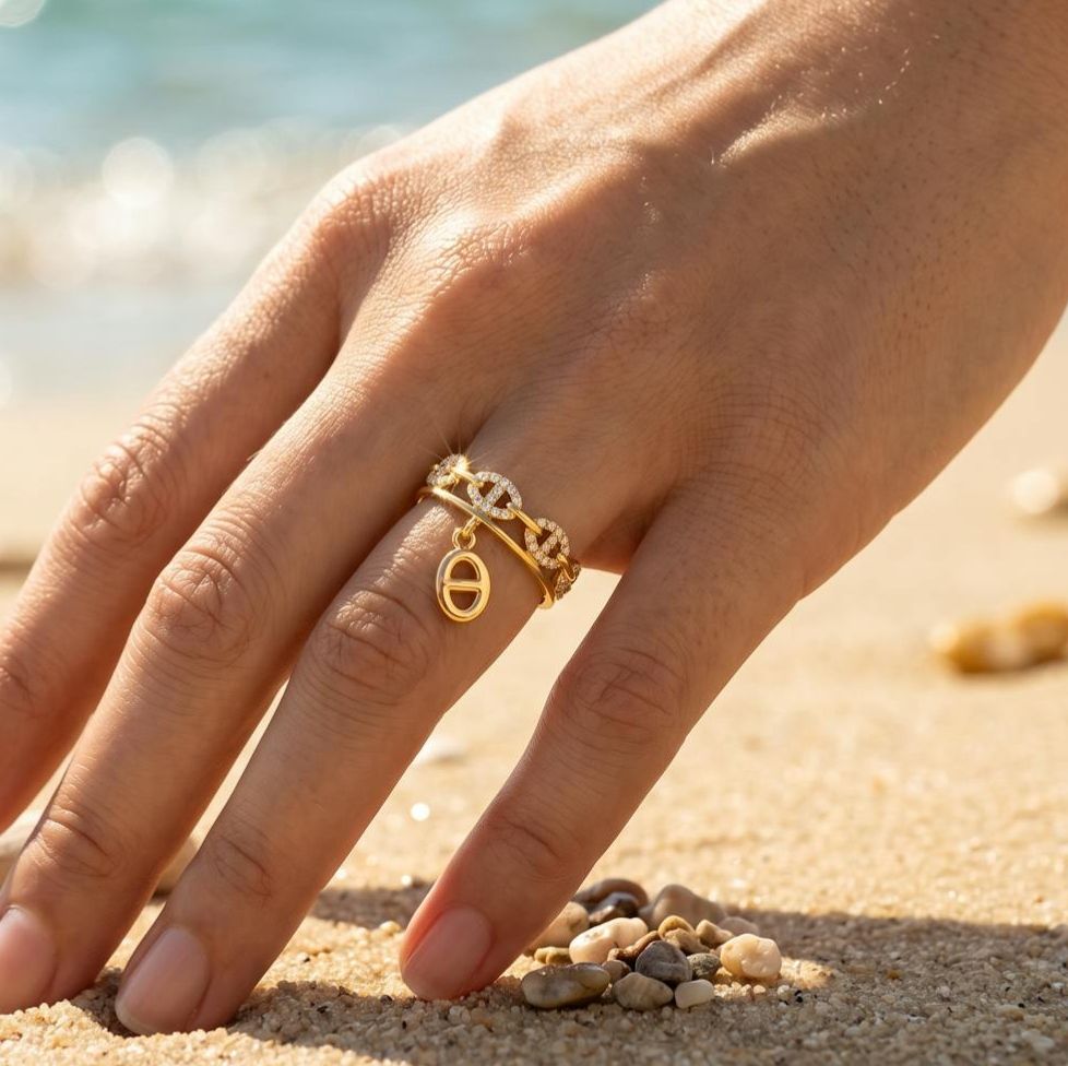 Bague dorée mailles marine