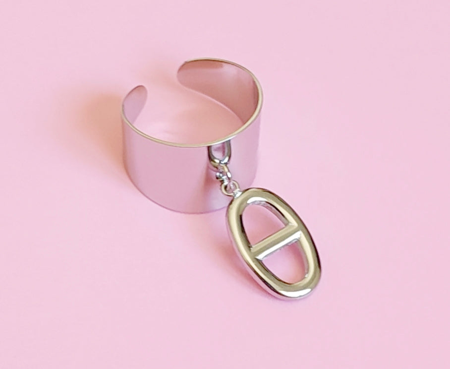Bague argenté mailles marine