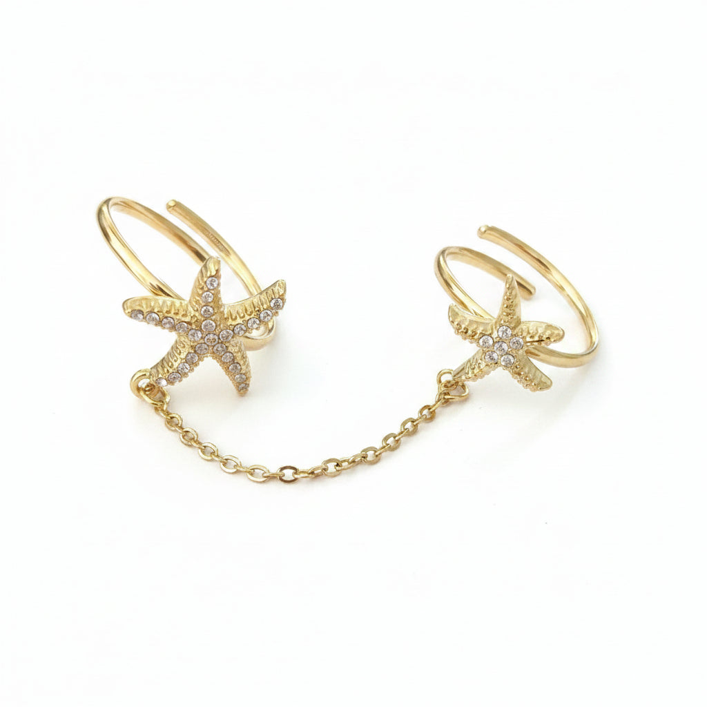 Bague double dorée étoiles de mer