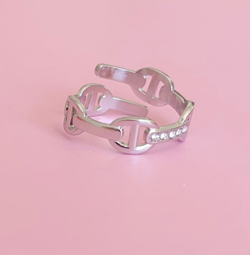 Bague argenté mailles marine
