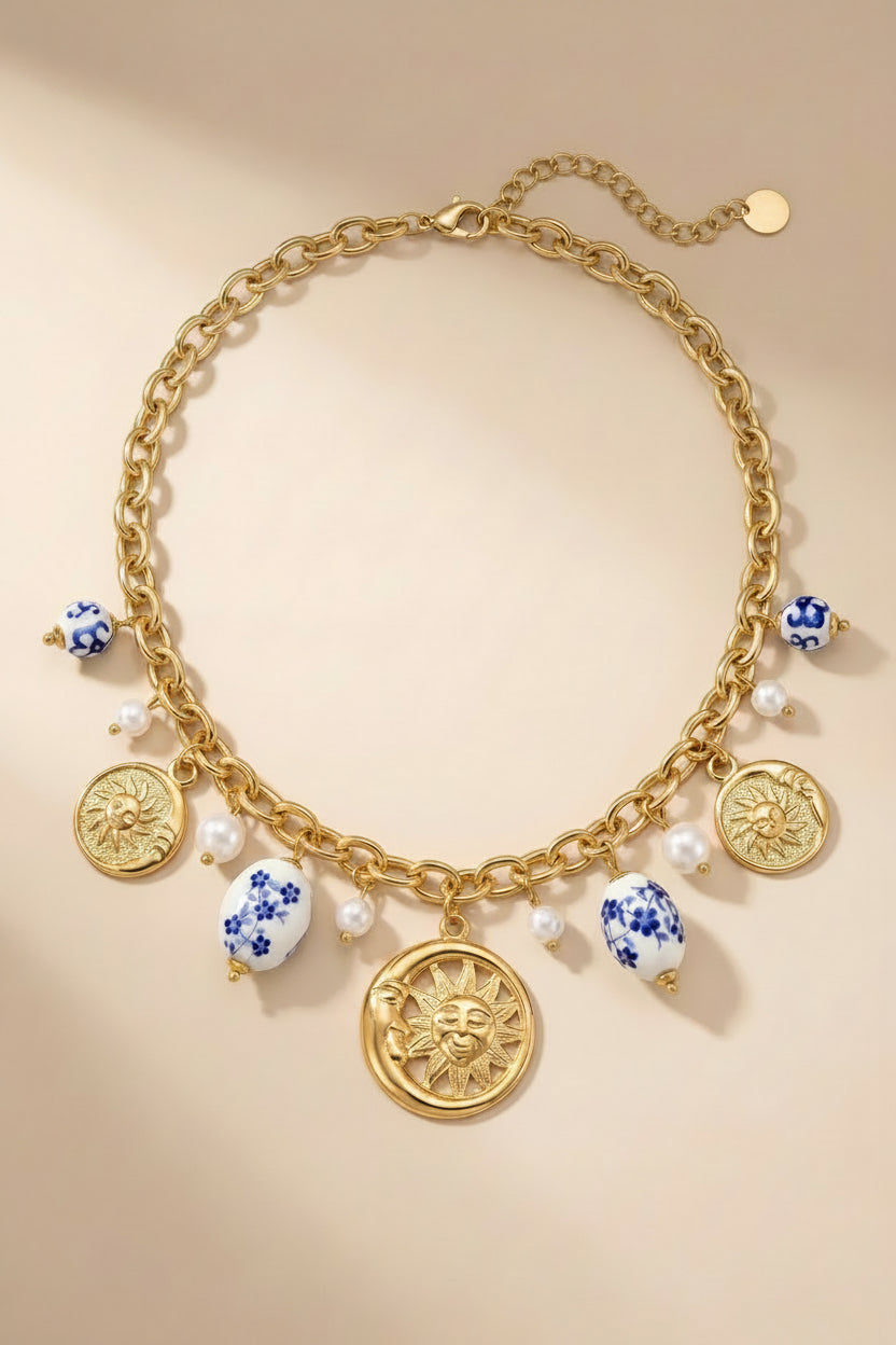 Collier doré soleils lunes