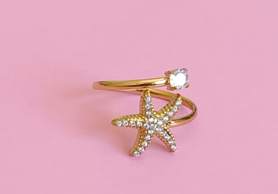 Bague dorée étoile de mer