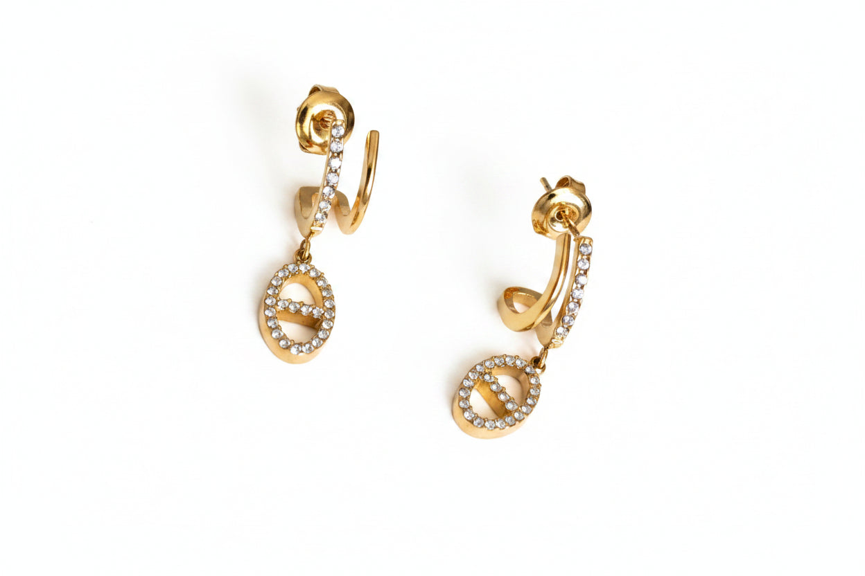 Boucles d'oreilles dorées mailles marine