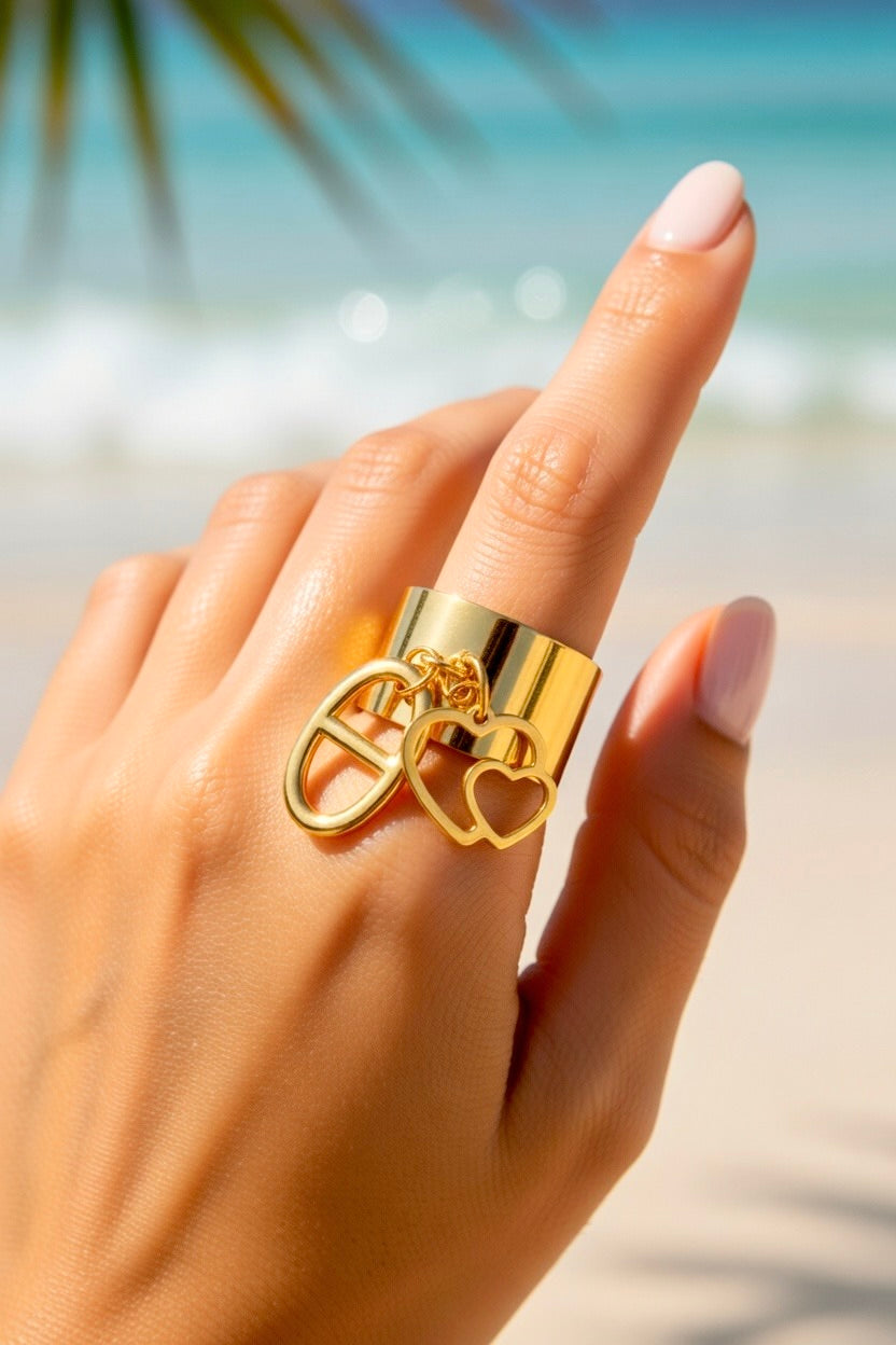 Bague dorée maille marine cœurs
