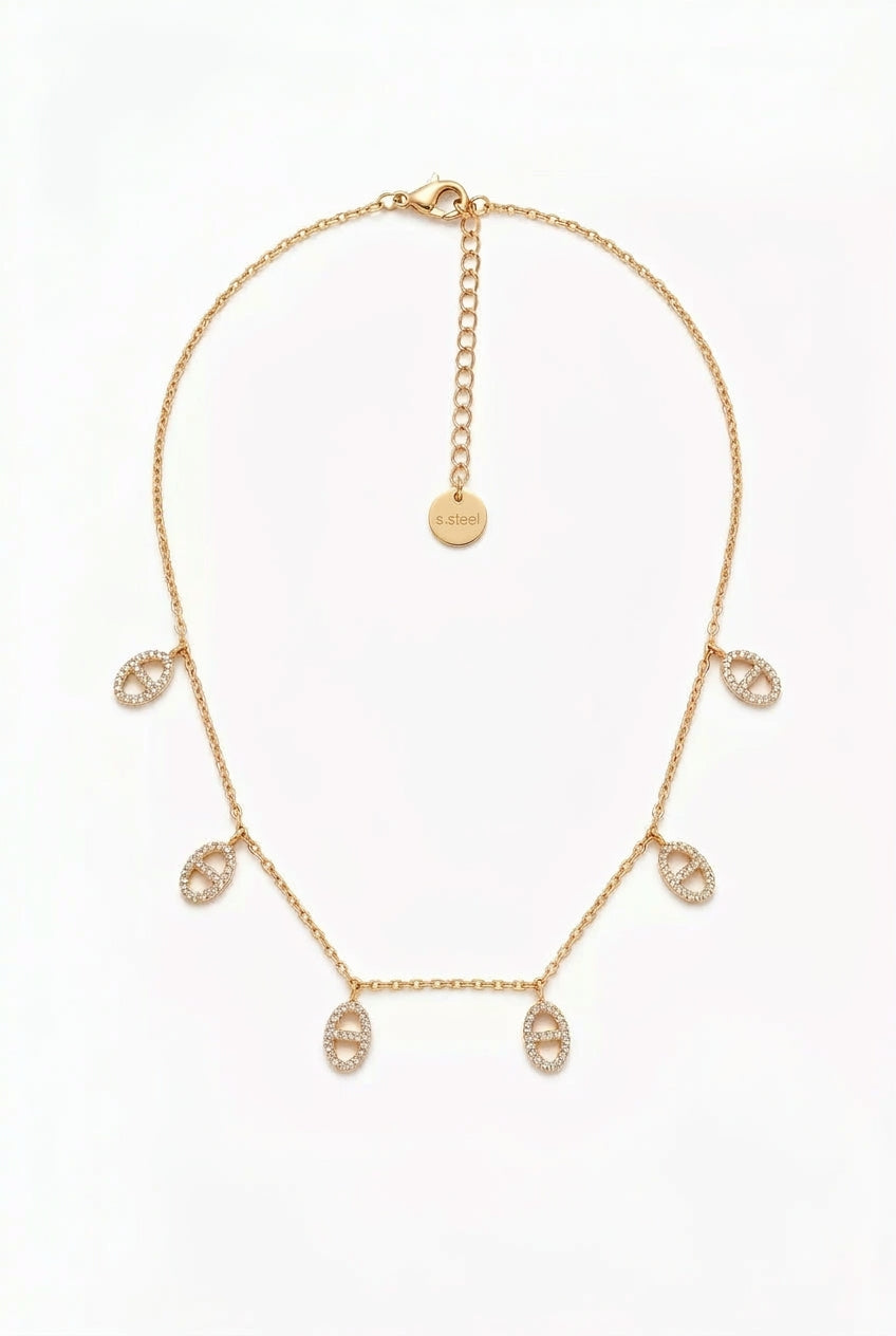 Collier doré mailles marine