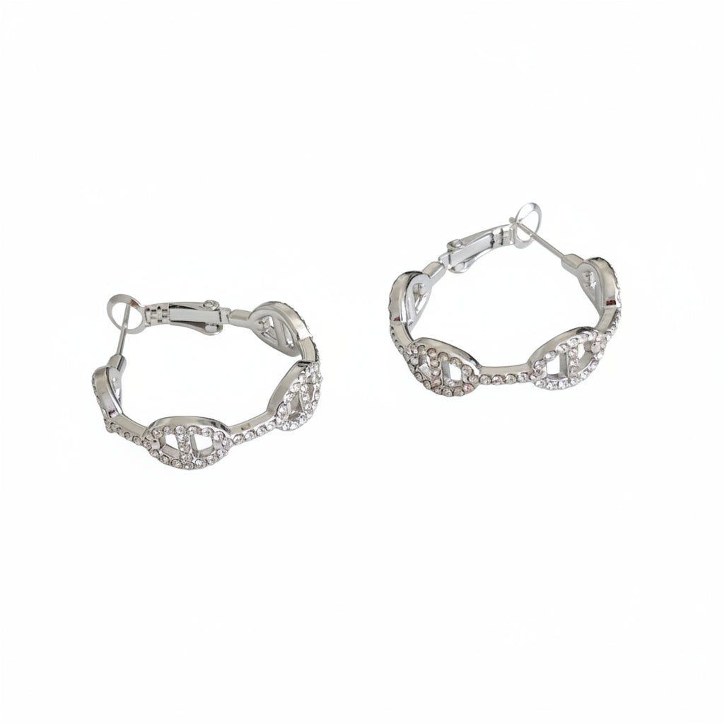 Boucles d'oreilles argentées mailles marine