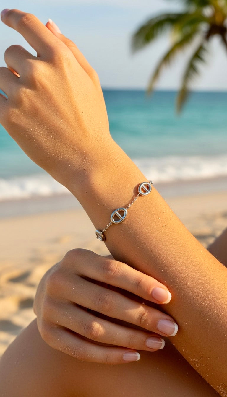 Bracelet argenté mailles marine